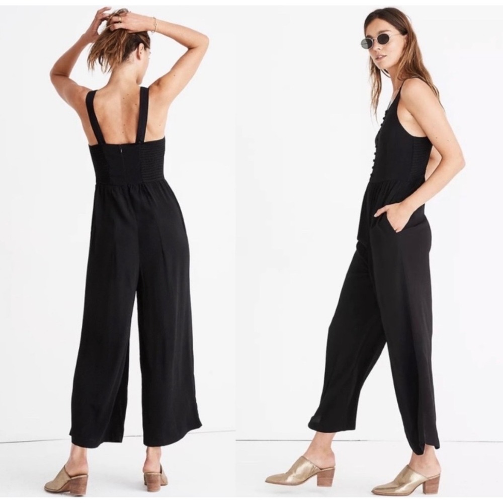 Madewell Jumpsuit Womens 0 Cropped Wide Leg‎ Sleeveless Button Front Smocked